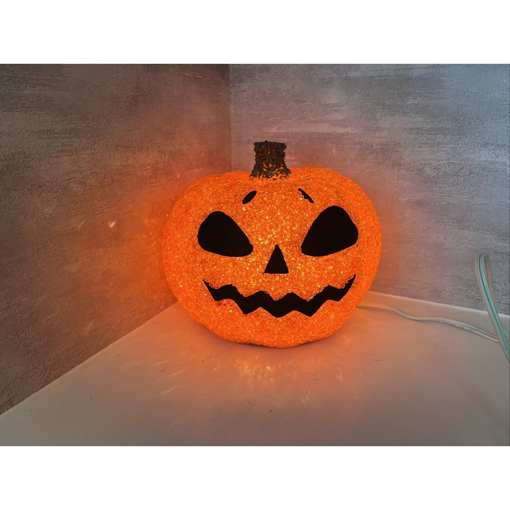 Vintage Seasons Halloween Light Up Pumpkin 5 3/4" Melted Plastic Popcorn